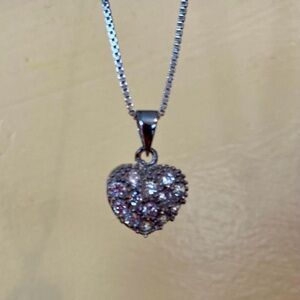 925 Sterling Silver CZ Heart Pendant Necklace